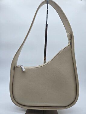 BCBG Max Azria Tan Faux Leather Structured Asymmetrical Shoulder Bag Purse